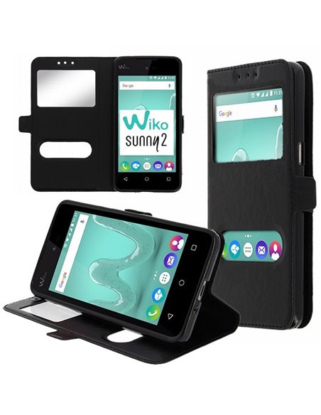 CUSTODIA per WIKO SUNNY 2 - FLIP ORIZZONTALE SIMILPELLE CON INTERNO IN TPU SILICONE E DOPPIA FINESTRA ID COLORE NERO