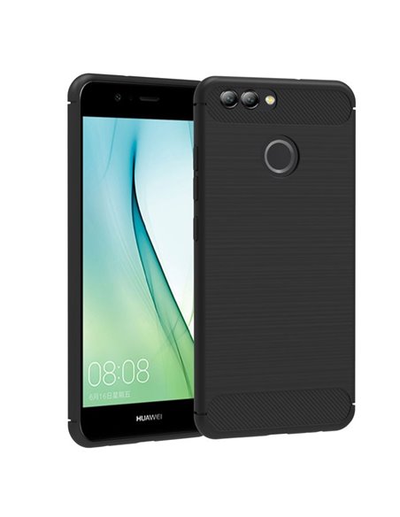 CUSTODIA per HUAWEI NOVA 2 IN GEL TPU SILICONE EFFETTO METALLICO CON INSERTI IN FANTASIA CARBONIO COLORE NERO