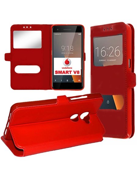 CUSTODIA per VODAFONE SMART V8 (VFD 710) - FLIP ORIZZONTALE SIMILPELLE CON INTERNO IN TPU E DOPPIA FINESTRA ID COLORE ROSSO