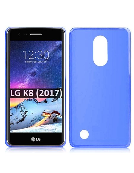 CUSTODIA per LG K8 (2017), X300, M200N IN GEL TPU SILICONE COLORE BLU TRASPARENTE