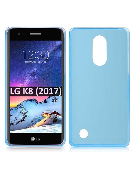 CUSTODIA per LG K8 (2017), X300, M200N IN GEL TPU SILICONE COLORE AZZURRO TRASPARENTE