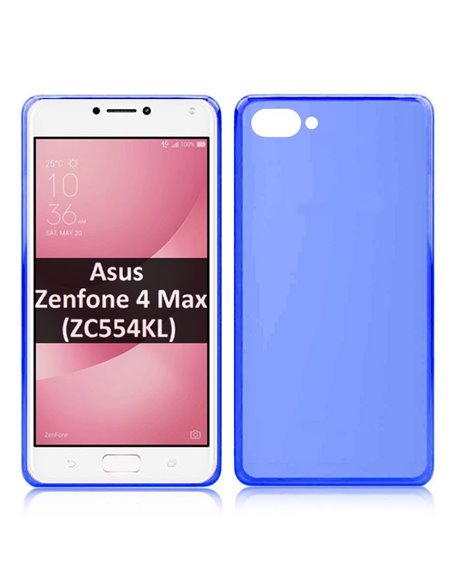 CUSTODIA per ASUS ZENFONE 4 MAX (ZC554KL), 5.5' POLLICI IN GEL TPU SILICONE COLORE BLU TRASPARENTE