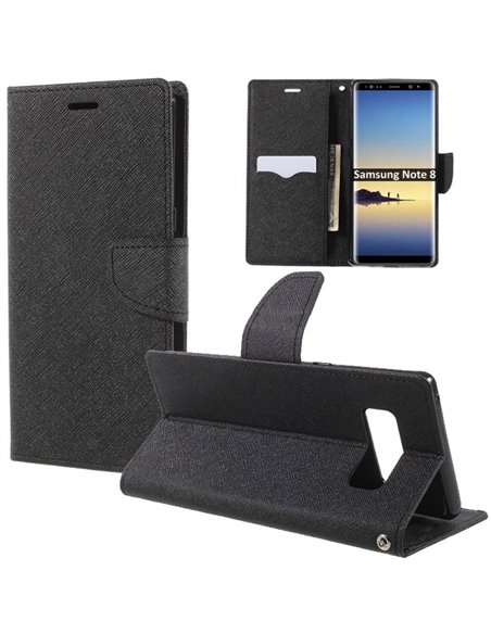 CUSTODIA per SAMSUNG GALAXY NOTE 8 (SM-N950) - FLIP ORIZZONTALE CON STAND, INTERNO IN TPU SILICONE E TASCHE PORTA CARTE COLORE N
