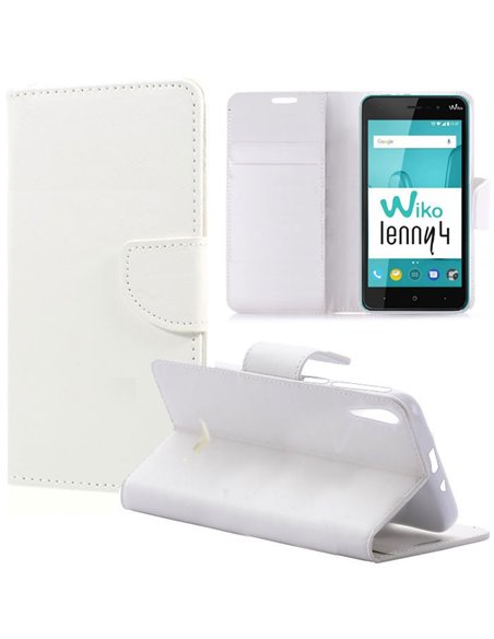 CUSTODIA per WIKO LENNY 4 - FLIP ORIZZONTALE SIMILPELLE CON INTERNO IN TPU SILICONE, STAND E TASCHE PORTA CARTE COLORE BIANCO