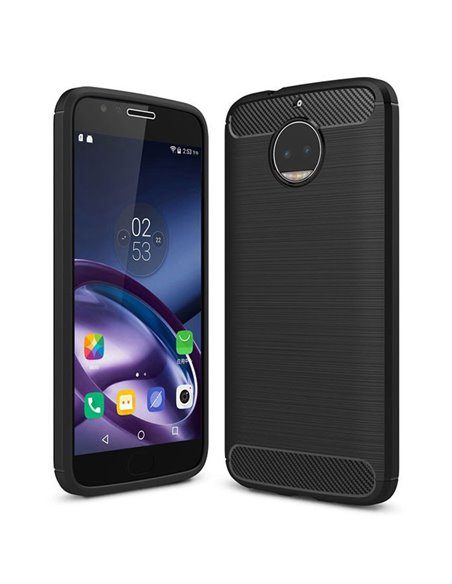 CUSTODIA per MOTOROLA MOTO G5S PLUS - 5.5' - IN GEL TPU SILICONE EFFETTO METALLICO CON INSERTI IN FANTASIA CARBONIO COLORE NERO