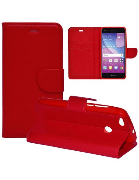 CUSTODIA per HUAWEI Y6 PRO 2017, P9 LITE MINI, NOVA LITE 2017 - FLIP ORIZZONTALE SIMILPELLE CON INTERNO IN TPU E STAND COLORE RO