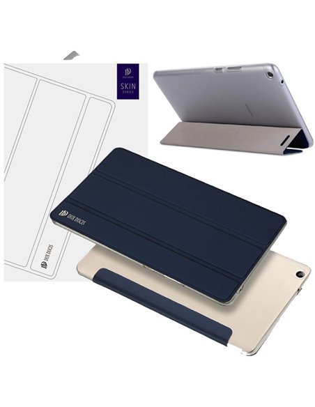 CUSTODIA per HUAWEI MEDIAPAD T3 (8') - FLIP ORIZZONTALE SIMILPELLE CON STAND E PARTE POSTERIORE TRASPARENTE COLORE BLU SCURO