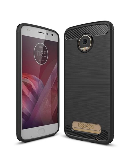 CUSTODIA per MOTOROLA MOTO Z2 PLAY (5.5') IN GEL TPU SILICONE EFFETTO METALLICO CON INSERTI IN FANTASIA CARBONIO COLORE NERO