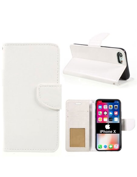 CUSTODIA per APPLE IPHONE X, IPHONE XS (5.8') - FLIP ORIZZONTALE SIMILPELLE CON INTERNO IN TPU, STAND E PORTA CARTE COLORE BIANC