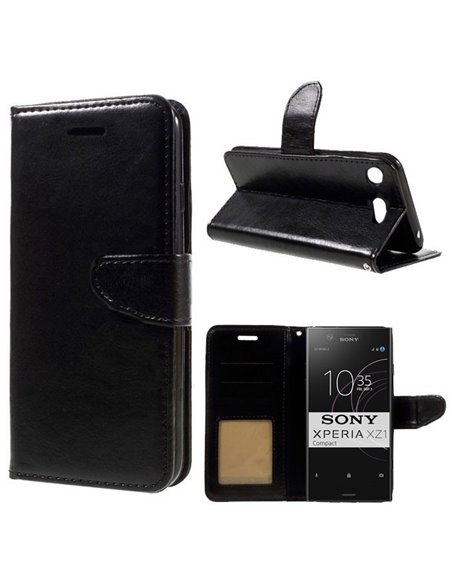 CUSTODIA per SONY XPERIA XZ1 COMPACT - FLIP ORIZZONTALE SIMILPELLE CON INTERNO IN TPU, STAND E PORTA CARTE COLORE NERO