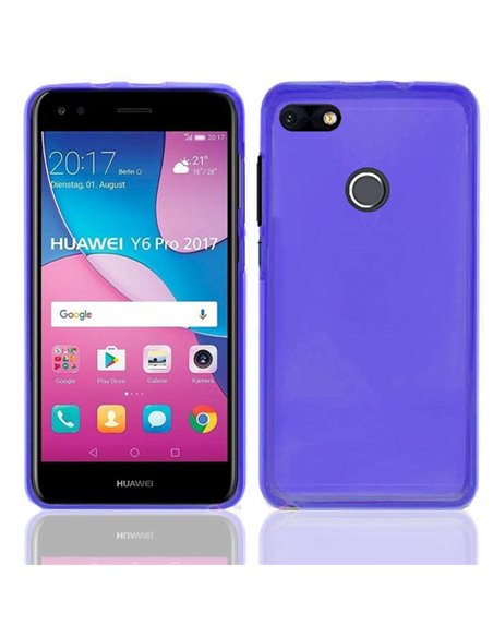 CUSTODIA per HUAWEI Y6 PRO 2017, P9 LITE MINI, NOVA LITE 2017 IN GEL TPU SILICONE COLORE BLU TRASPARENTE