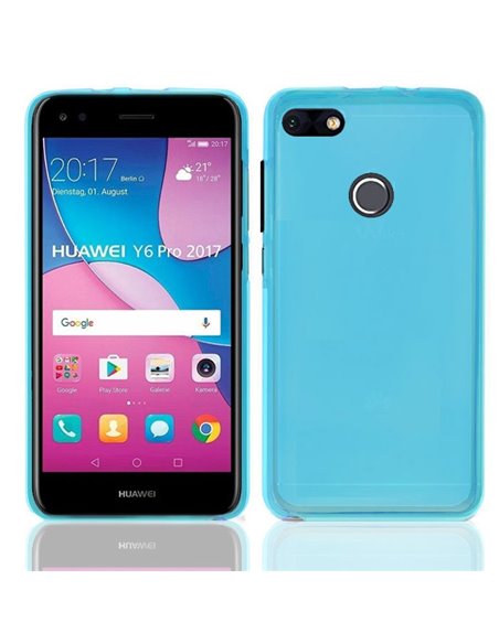 CUSTODIA per HUAWEI Y6 PRO 2017, P9 LITE MINI, NOVA LITE 2017 IN GEL TPU SILICONE COLORE AZZURRO TRASPARENTE