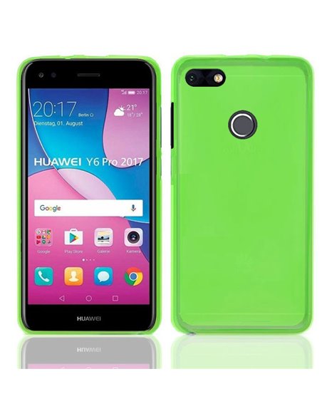 CUSTODIA per HUAWEI Y6 PRO 2017, P9 LITE MINI, NOVA LITE 2017 IN GEL TPU SILICONE COLORE VERDE TRASPARENTE