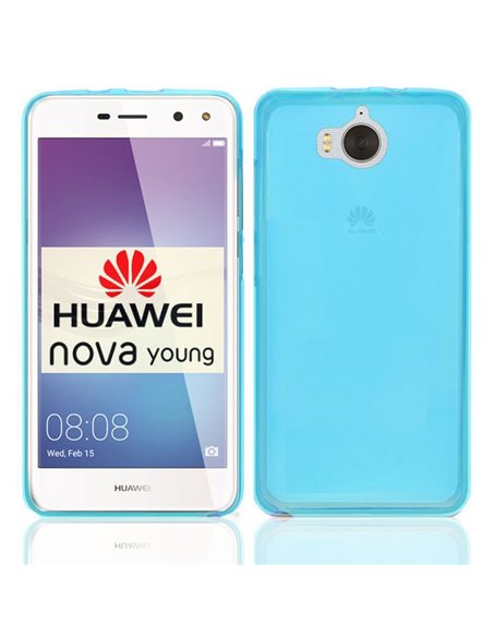 CUSTODIA per HUAWEI NOVA YOUNG, Y5 2017, Y6 2017 IN GEL TPU SILICONE COLORE AZZURRO TRASPARENTE