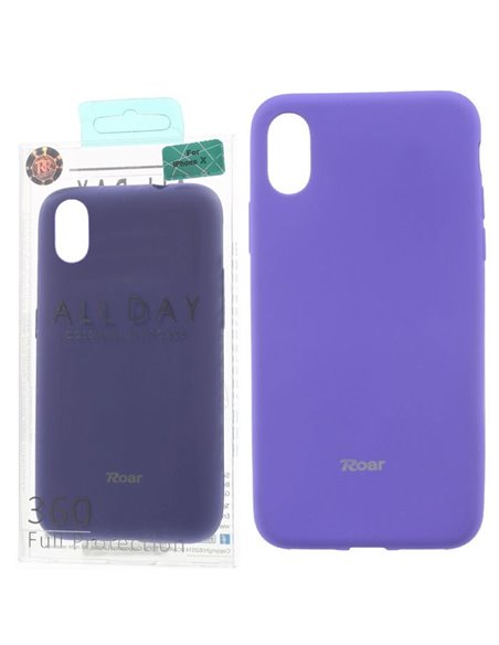 CUSTODIA per APPLE IPHONE X, IPHONE XS (5.8') IN GEL TPU SILICONE COLORE VIOLA ALTA QUALITA' ROAR COLORFUL BLISTER