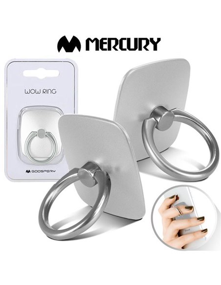 SUPPORTO AD ANELLO UNIVERSALE PER SMARTPHONE CON FISSAGGIO ADESIVO E FUNZIONE STAND SILVER WOW RING MERCURY