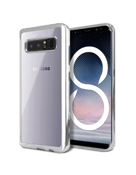 CUSTODIA per SAMSUNG GALAXY NOTE 8 (SM-N950) IN GEL TPU SILICONE TRASPARENTE CON CORNICE COLORE SILVER