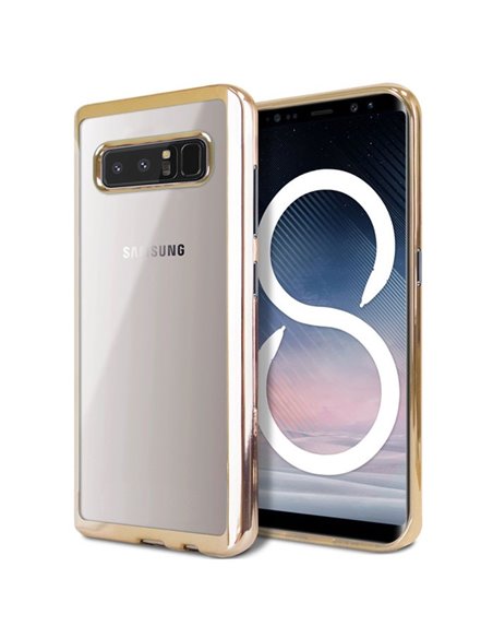 CUSTODIA per SAMSUNG GALAXY NOTE 8 (SM-N950) IN GEL TPU SILICONE TRASPARENTE CON CORNICE COLORE ORO