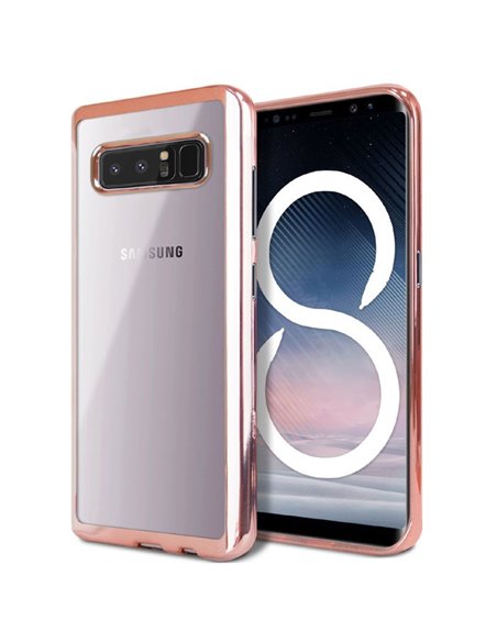 CUSTODIA per SAMSUNG GALAXY NOTE 8 (SM-N950) IN GEL TPU SILICONE TRASPARENTE CON CORNICE COLORE ROSA ORO