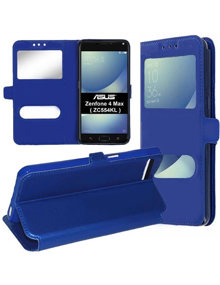 CUSTODIA per ASUS ZENFONE 4 MAX (ZC554KL), 5.5' - FLIP ORIZZONTALE SIMILPELLE CON INTERNO IN TPU E DOPPIA FINESTRA ID COLORE BLU