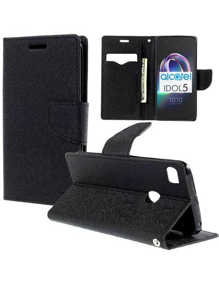 CUSTODIA per ALCATEL IDOL 5 - FLIP ORIZZONTALE CON INTERNO IN TPU, STAND E CHIUSURA MAGNETICA COLORE NERO