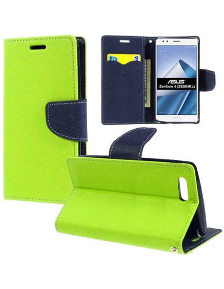 CUSTODIA per ASUS ZENFONE 4 (ZE554KL) - 5.5' POLLICI - FLIP ORIZZONTALE CON INTERNO IN TPU, STAND E PORTA CARTE COLORE VERDE