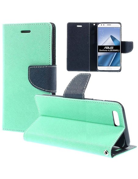 CUSTODIA per ASUS ZENFONE 4 (ZE554KL) - 5.5' POLLICI - FLIP ORIZZONTALE CON INTERNO IN TPU, STAND E PORTA CARTE COLORE VERDE ACQ