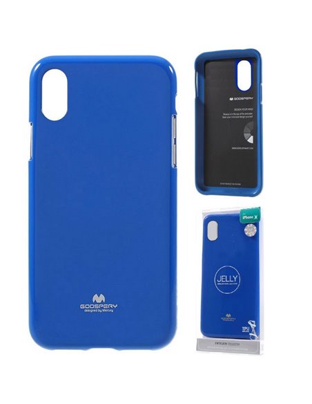 CUSTODIA per APPLE IPHONE X, IPHONE XS (5.8') IN GEL TPU SILICONE COLORE BLU LUCIDO ALTA QUALITA' MERCURY BLISTER