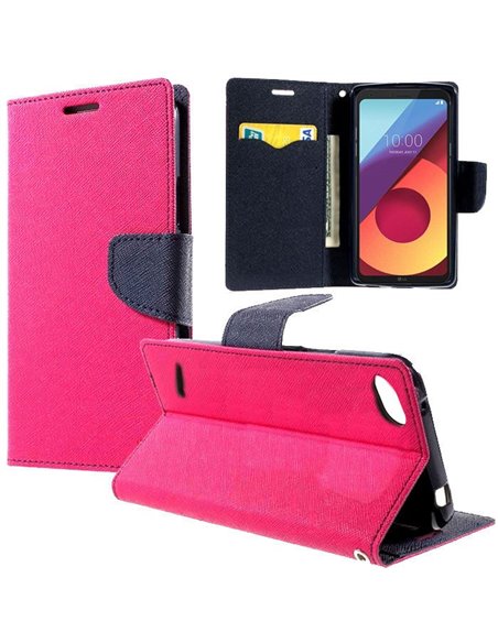 CUSTODIA per LG Q6, Q6 PLUS, Q6a - FLIP ORIZZONTALE CON INTERNO IN TPU SILICONE, STAND E CHIUSURA MAGNETICA COLORE FUCSIA