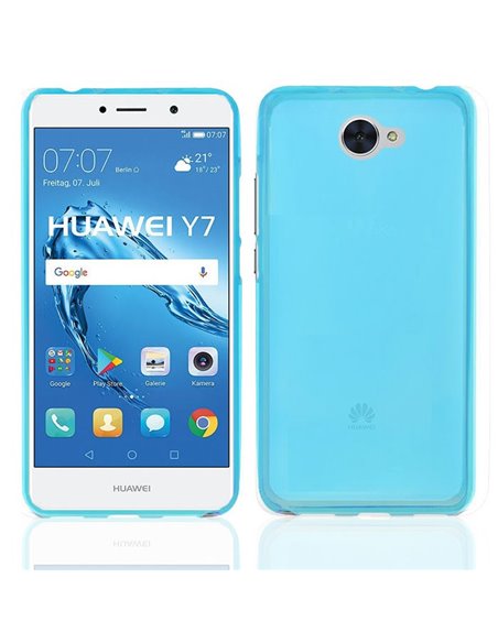 CUSTODIA per HUAWEI NOVA LITE PLUS, Y7, ENJOY 7 PLUS IN GEL TPU SILICONE COLORE AZZURRO TRASPARENTE