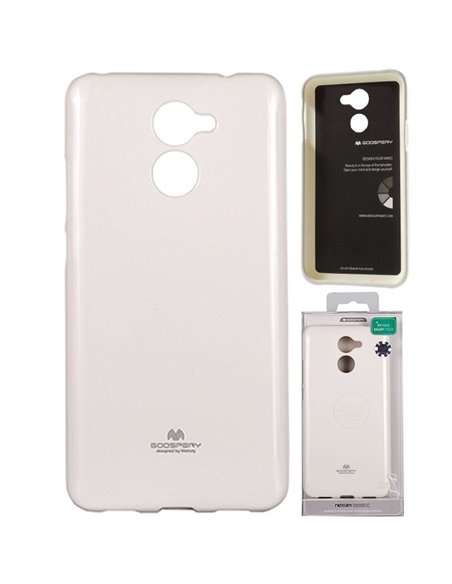 CUSTODIA per HUAWEI NOVA LITE PLUS, Y7, Y7 PRIME IN GEL TPU SILICONE COLORE BIANCO LUCIDO CON GLITTER ALTA QUALITA' MERCURY