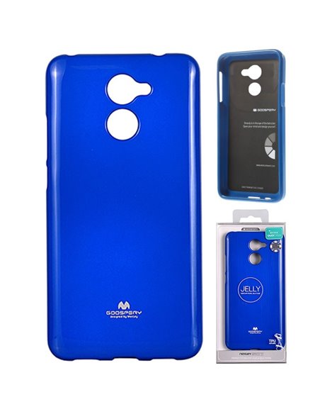 CUSTODIA per HUAWEI NOVA LITE PLUS, Y7, Y7 PRIME IN GEL TPU SILICONE COLORE BLU LUCIDO CON GLITTER ALTA QUALITA' MERCURY