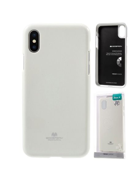 CUSTODIA per APPLE IPHONE X, IPHONE XS (5.8') IN GEL TPU SILICONE COLORE BIANCO LUCIDO ALTA QUALITA' MERCURY BLISTER