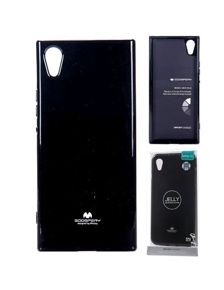 CUSTODIA per SONY XPERIA L1 (G3311, G3313 ) IN GEL TPU SILICONE COLORE NERO LUCIDO CON GLITTER ALTA QUALITA' MERCURY BLISTER