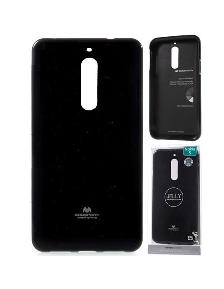 CUSTODIA per NOKIA 5, NOKIA 5 DUAL SIM IN GEL TPU SILICONE COLORE NERO LUCIDO CON GLITTER ALTA QUALITA' MERCURY BLISTER