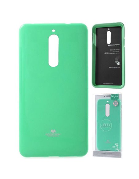 CUSTODIA per NOKIA 5, NOKIA 5 DUAL SIM IN GEL TPU SILICONE COLORE VERDE ACQUA LUCIDO CON GLITTER ALTA QUALITA' MERCURY BLISTER