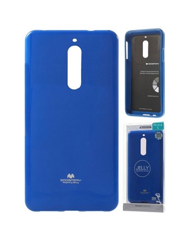 CUSTODIA per NOKIA 5, NOKIA 5 DUAL SIM IN GEL TPU SILICONE COLORE BLU LUCIDO CON GLITTER ALTA QUALITA' MERCURY BLISTER