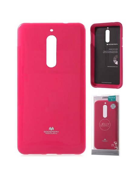 CUSTODIA per NOKIA 5, NOKIA 5 DUAL SIM IN GEL TPU SILICONE COLORE FUCSIA LUCIDO CON GLITTER ALTA QUALITA' MERCURY BLISTER