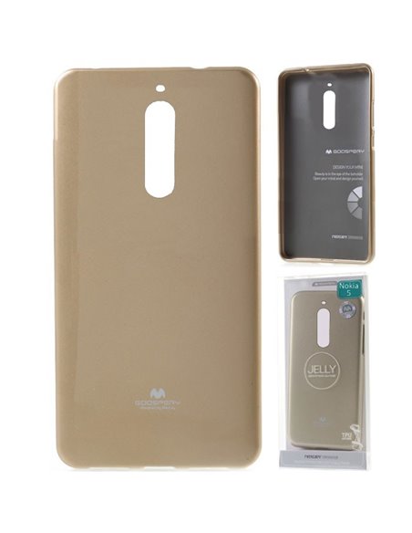 CUSTODIA per NOKIA 5, NOKIA 5 DUAL SIM IN GEL TPU SILICONE COLORE ORO LUCIDO CON GLITTER ALTA QUALITA' MERCURY BLISTER