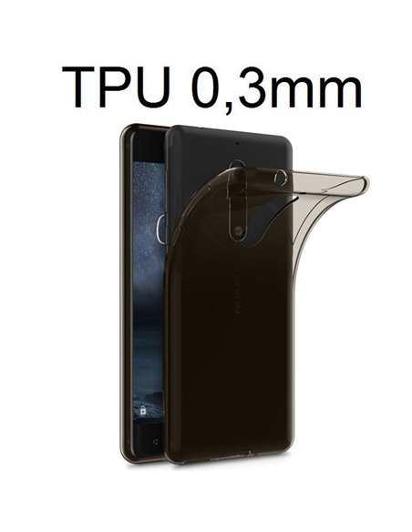 CUSTODIA per NOKIA 5, NOKIA 5 DUAL SIM IN GEL TPU SILICONE ULTRA SLIM 0,3mm COLORE NERO TRASPARENTE