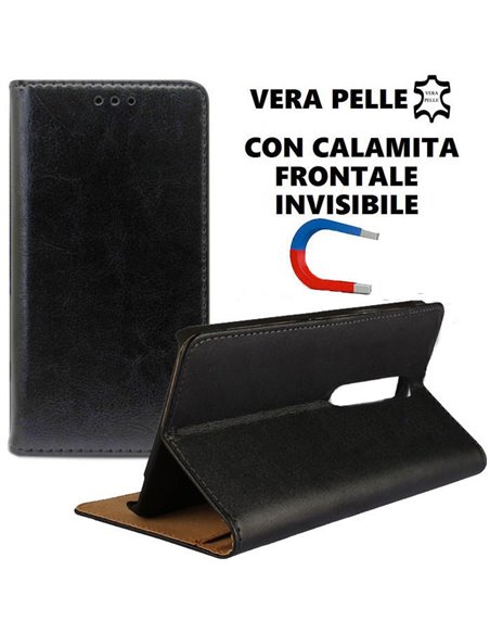 CUSTODIA per NOKIA 8 - FLIP ORIZZONTALE VERA PELLE CON CHIUSURA MAGNETICA INVISIBILE E INTERNO IN TPU COLORE NERO