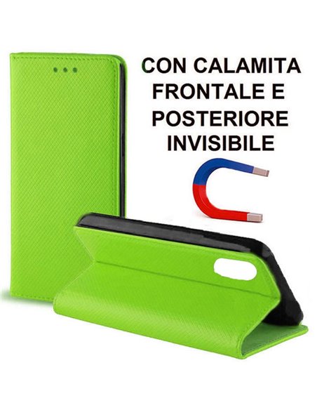 CUSTODIA per APPLE IPHONE X, IPHONE XS (5.8') - FLIP ORIZZONTALE con CHIUSURA MAGNETICA INVISIBILE, STAND ED INTERNO IN TPU VERD