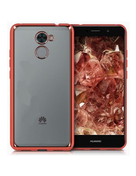 CUSTODIA per HUAWEI NOVA LITE PLUS, Y7, Y7 PRIME IN GEL TPU SILICONE TRASPARENTE CON CORNICE COLORE ROSA ORO