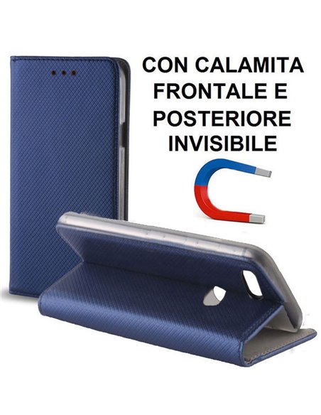 CUSTODIA per HUAWEI Y6 PRO 2017, P9 LITE MINI - FLIP ORIZZONTALE CON CHIUSURA MAGNETICA INVISIBILE ED INTERNO IN TPU COLORE BLU