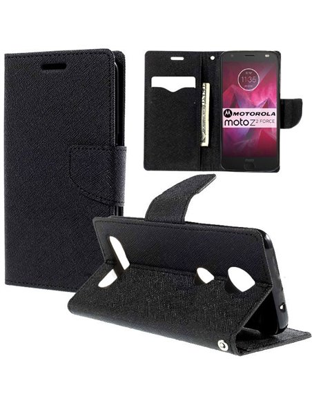 CUSTODIA per MOTOROLA MOTO Z2 FORCE - FLIP ORIZZONTALE CON INTERNO IN TPU, STAND, PORTA CARTE E CHIUSURA MAGNETICA COLORE NERO