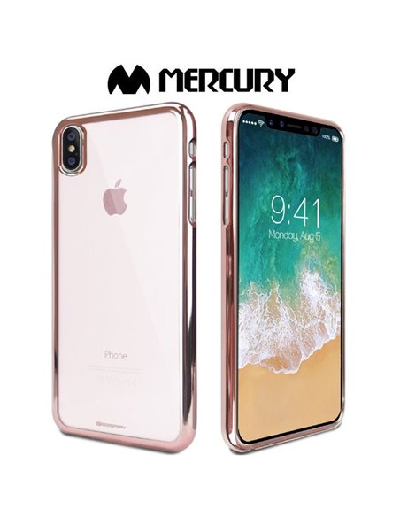 CUSTODIA per APPLE IPHONE X, IPHONE XS (5.8') IN GEL TPU SILICONE TRASPARENTE CON CORNICE ROSA ORO ALTA QUALITA' MERCURY BLISTER