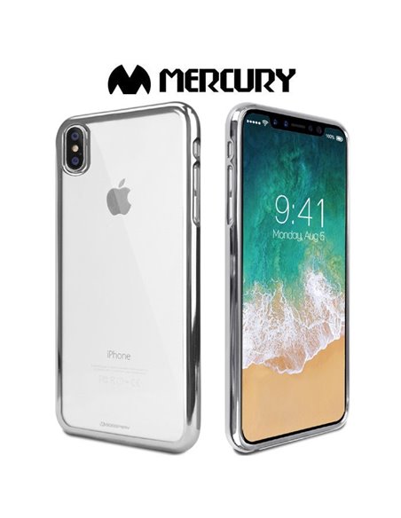 CUSTODIA per APPLE IPHONE X, IPHONE XS (5.8') IN GEL TPU SILICONE TRASPARENTE CON CORNICE SILVER ALTA QUALITA' MERCURY BLISTER