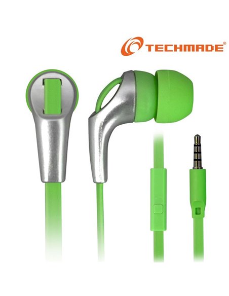 AURICOLARE STEREO per MP3 E MP4 JACK DA 3,5 mm COLORE VERDE E SILVER TM-IP002 TECHMADE BLISTER