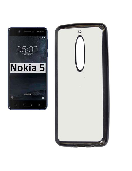 CUSTODIA per NOKIA 5, NOKIA 5 DUAL SIM IN GEL TPU SILICONE TRASPARENTE CON CORNICE COLORE NERO