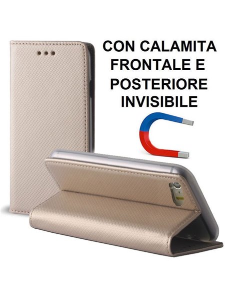 CUSTODIA per APPLE IPHONE SE, IPHONE 5S, IPHONE 5 - FLIP ORIZZONTALE con CHIUSURA MAGNETICA INVISIBILE ED INTERNO IN TPU ORO